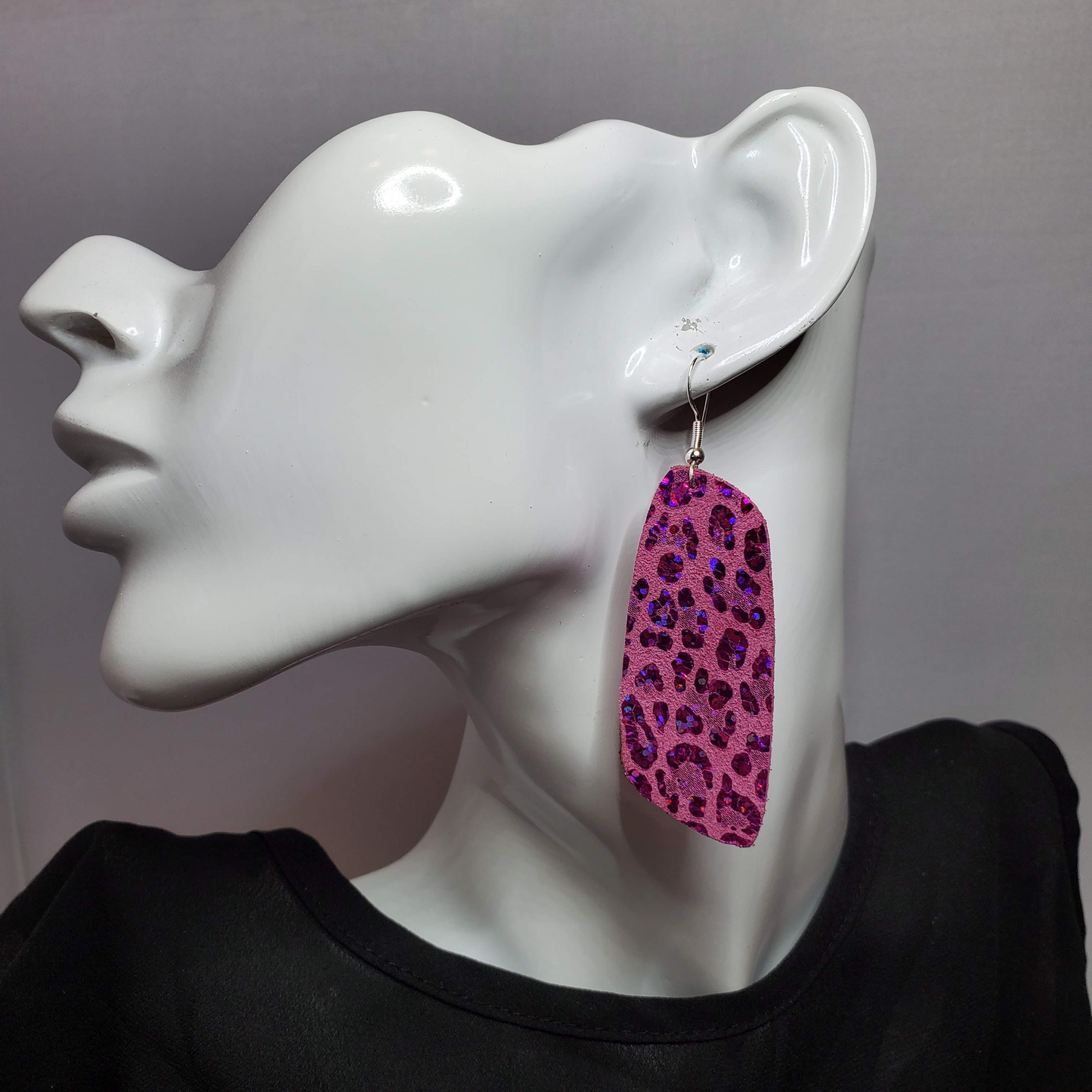 Hot Pink Metallic Leopard Leather Earrings