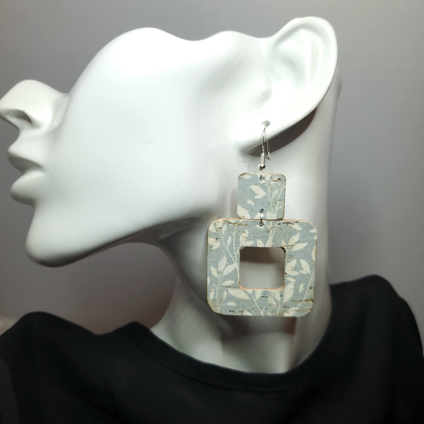 Baby Blue Willow Cork/Leather Earrings