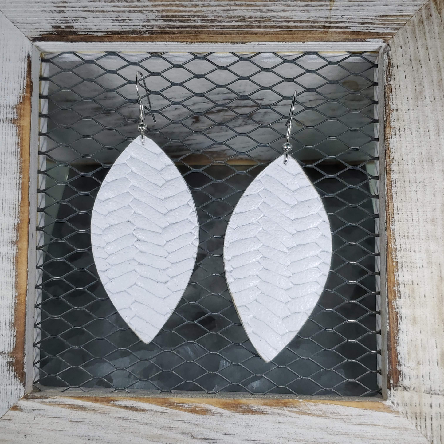 White Braided Leather Earrings