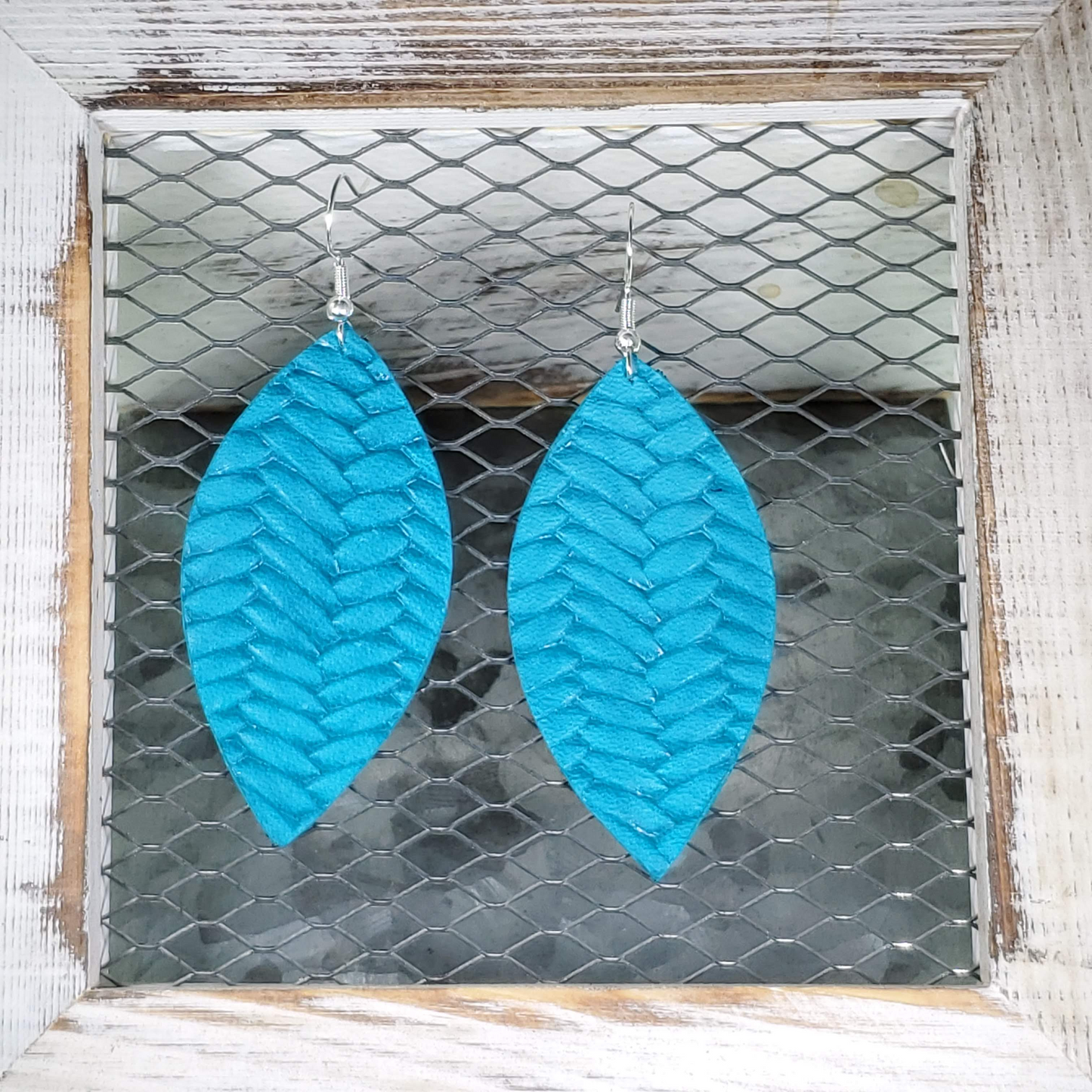 Teal Braided Leather Earrings