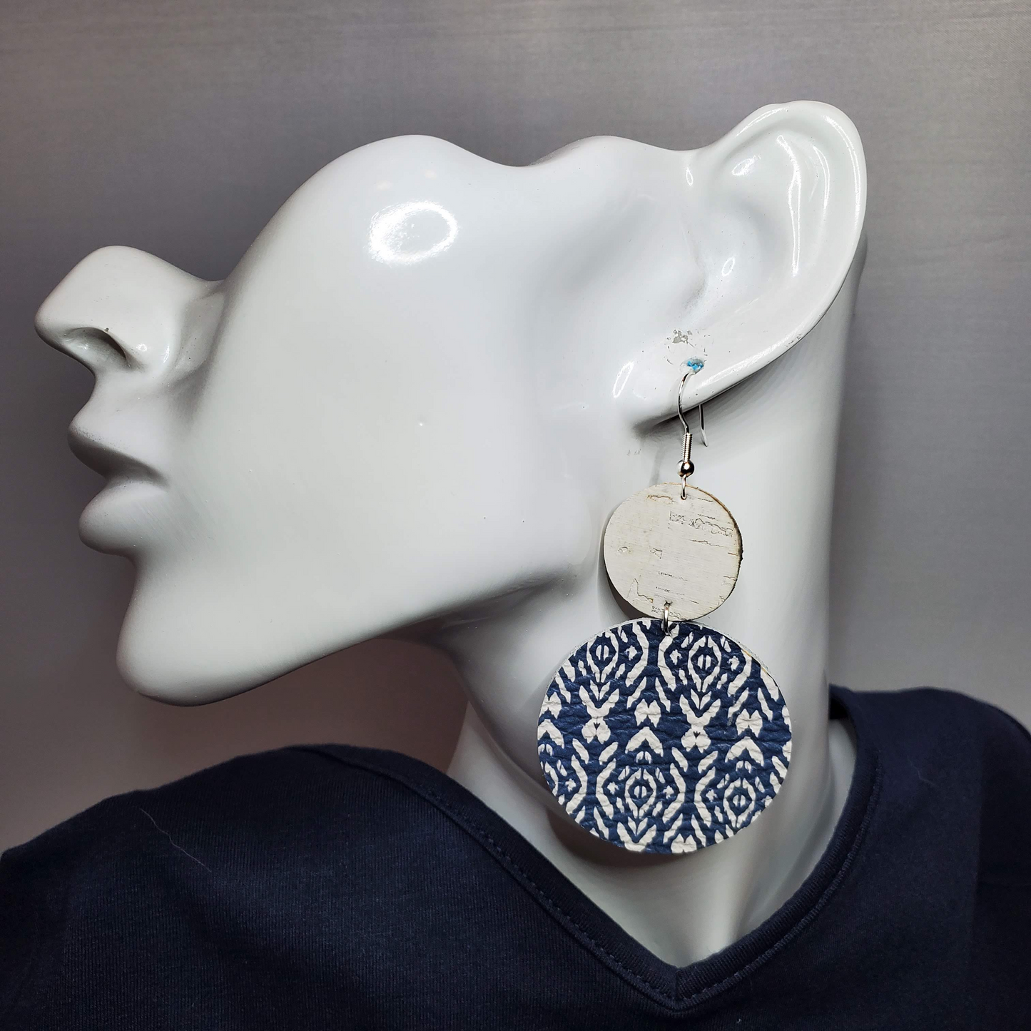 Navy Shibori Boho Leather Earrings