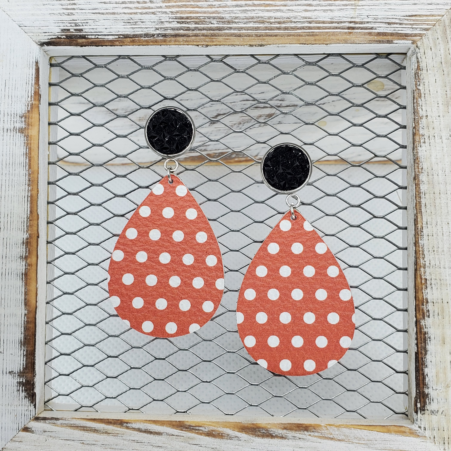 Orange & White Polka Dot Leather Earrings Collection