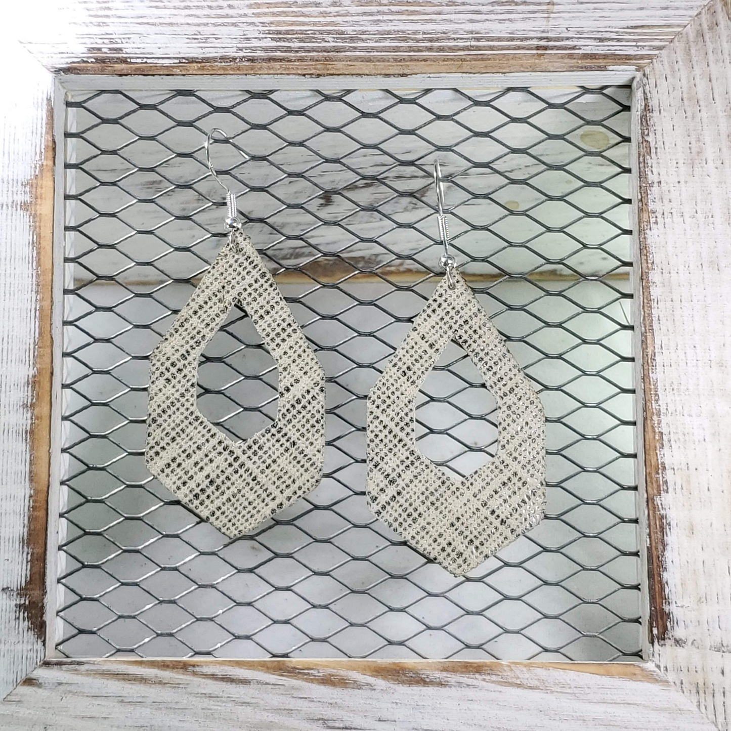 Cream Saffiano Leather Earrings