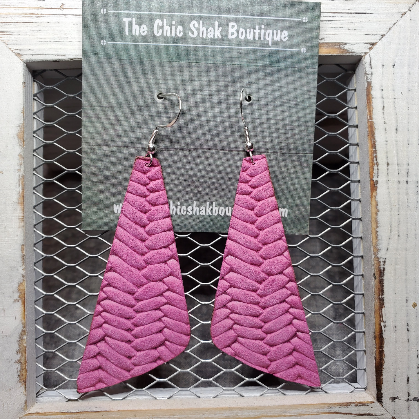 Hot Pink Braided Leather Earrings