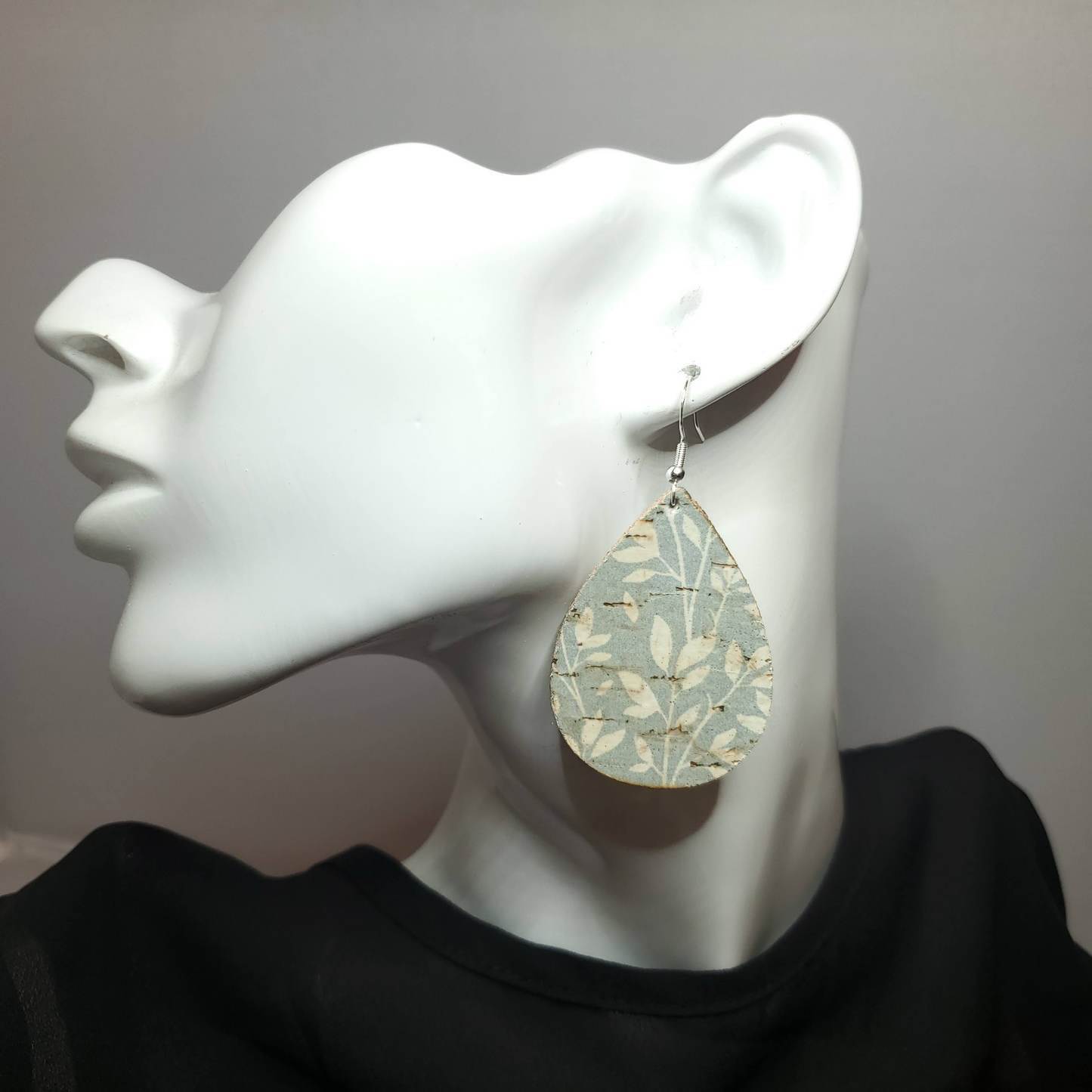 Baby Blue Willow Cork/Leather Earrings