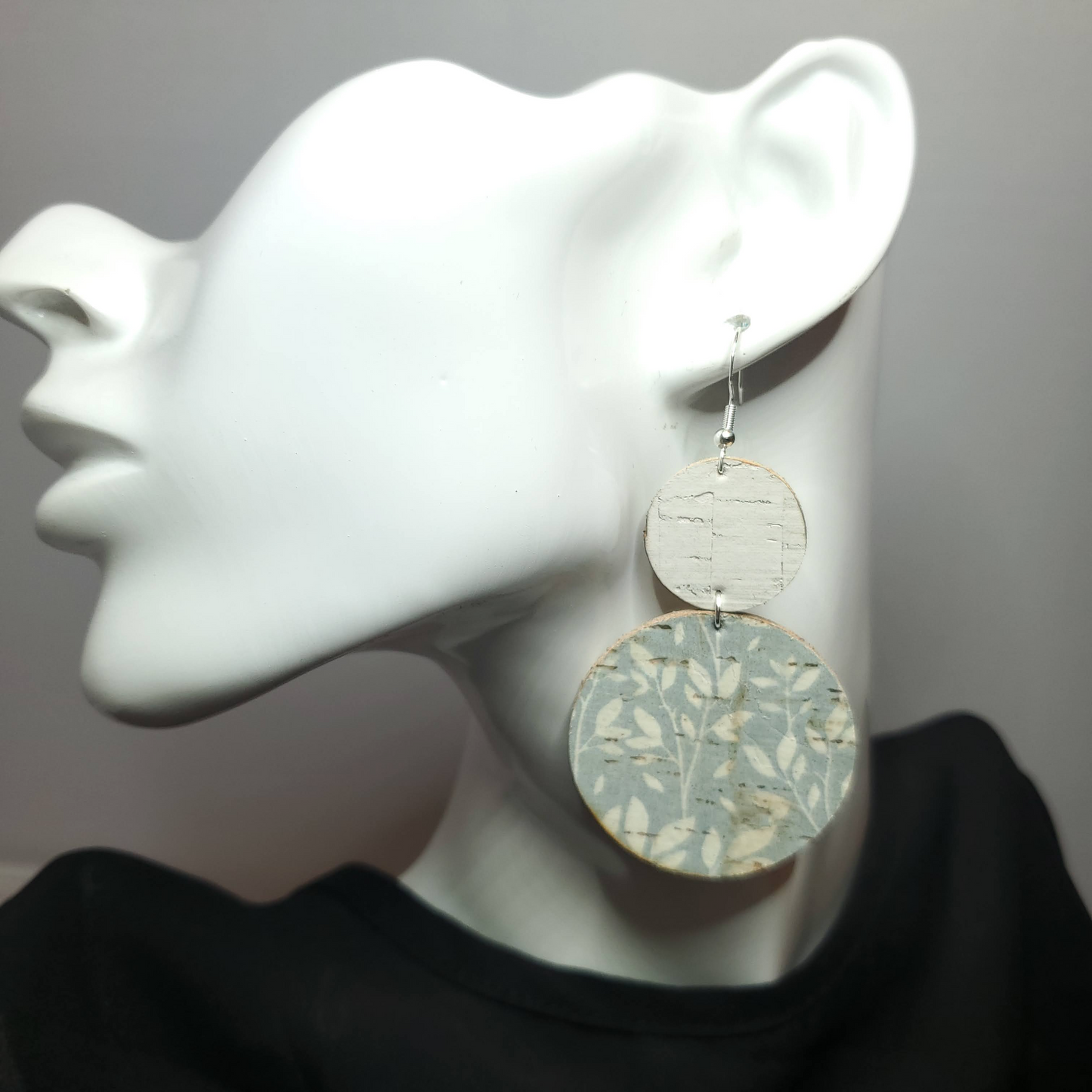 Baby Blue Willow Cork/Leather Earrings
