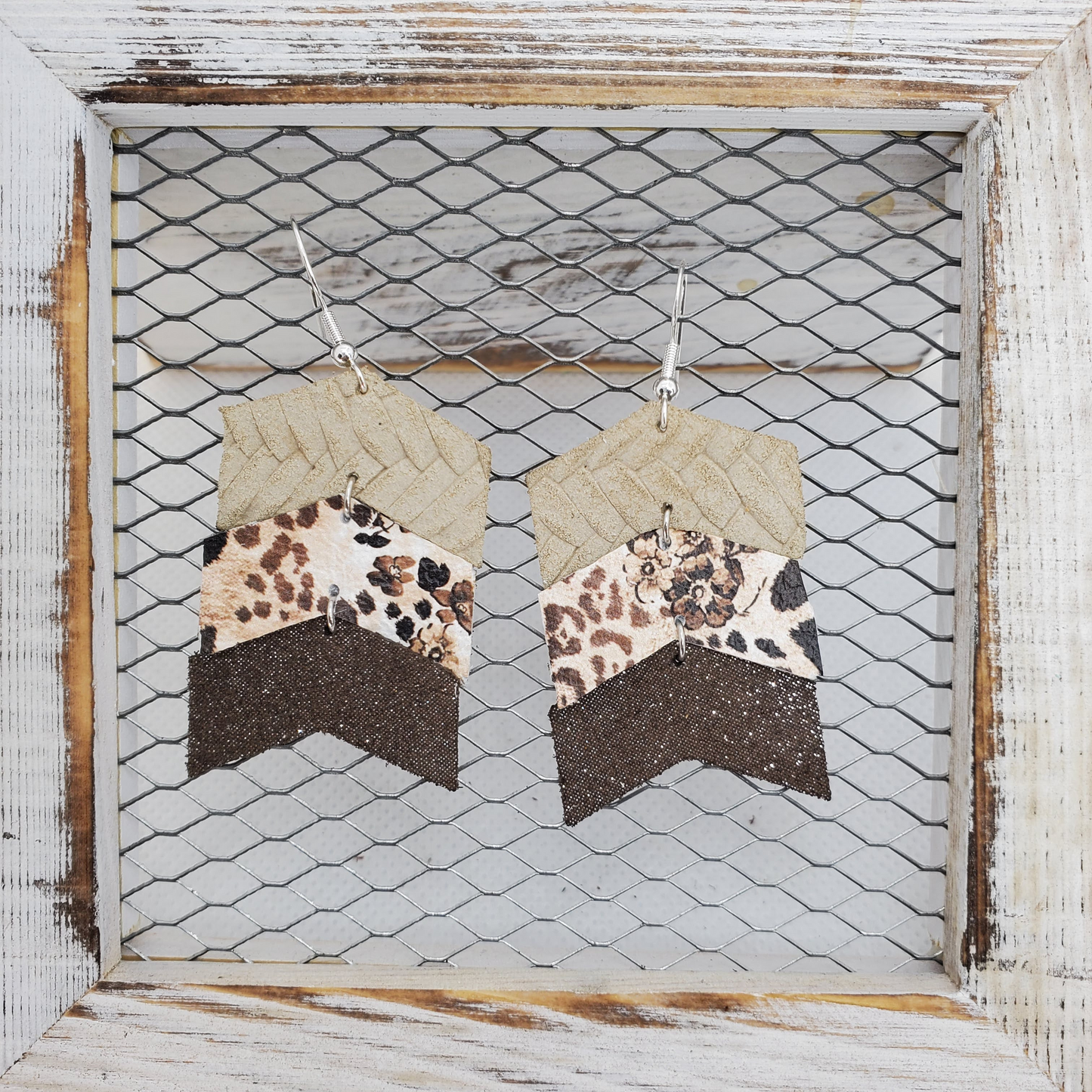 Leopard in Flowers Leather Earrings