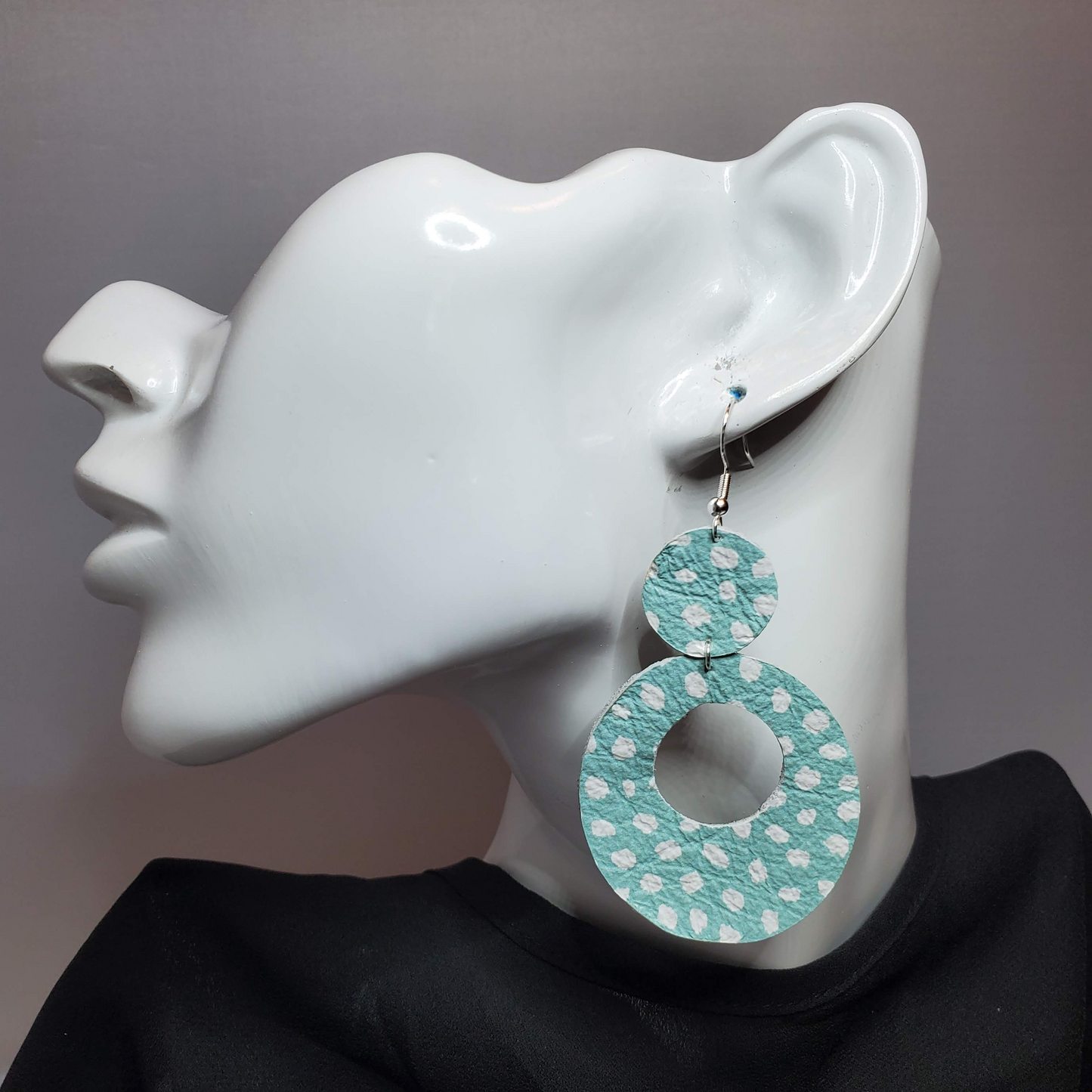 White Dollops on Mint Leather Earrings