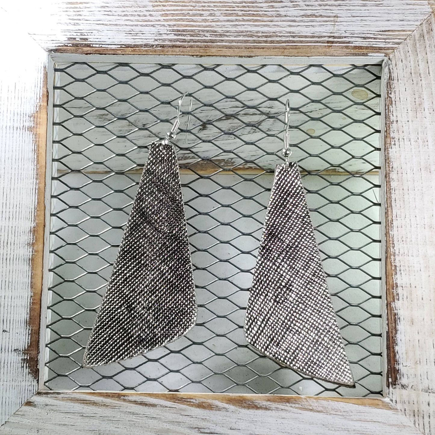 GunMetal Saffiano Leather Earrings
