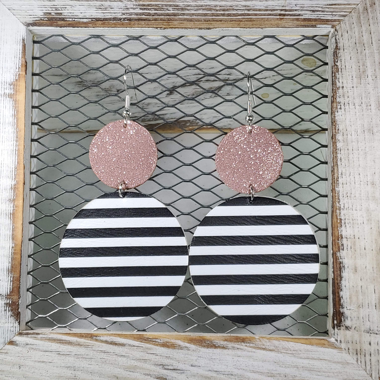 Black & White Striped Leather Earrings