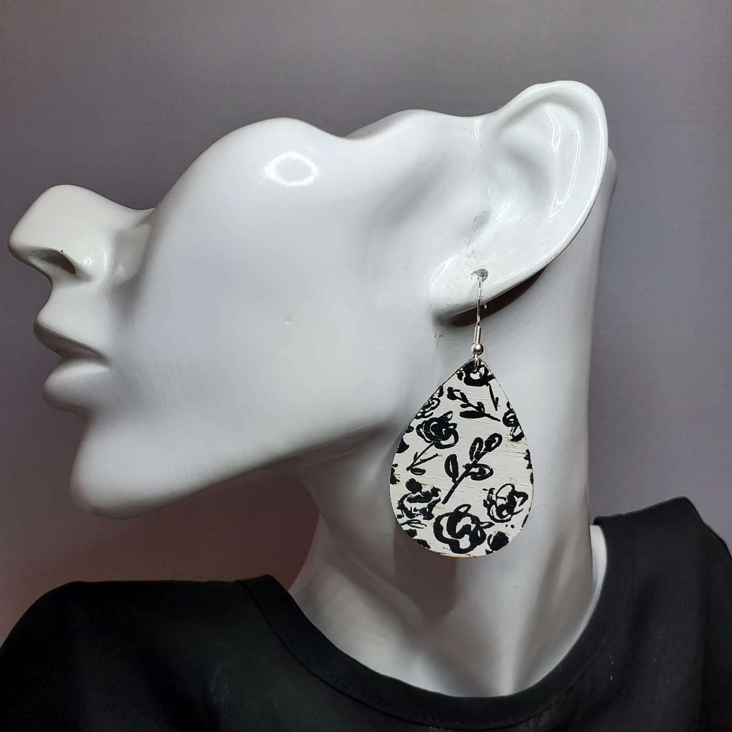 Vintage Inkwell Floral Cork/Leather Earrings