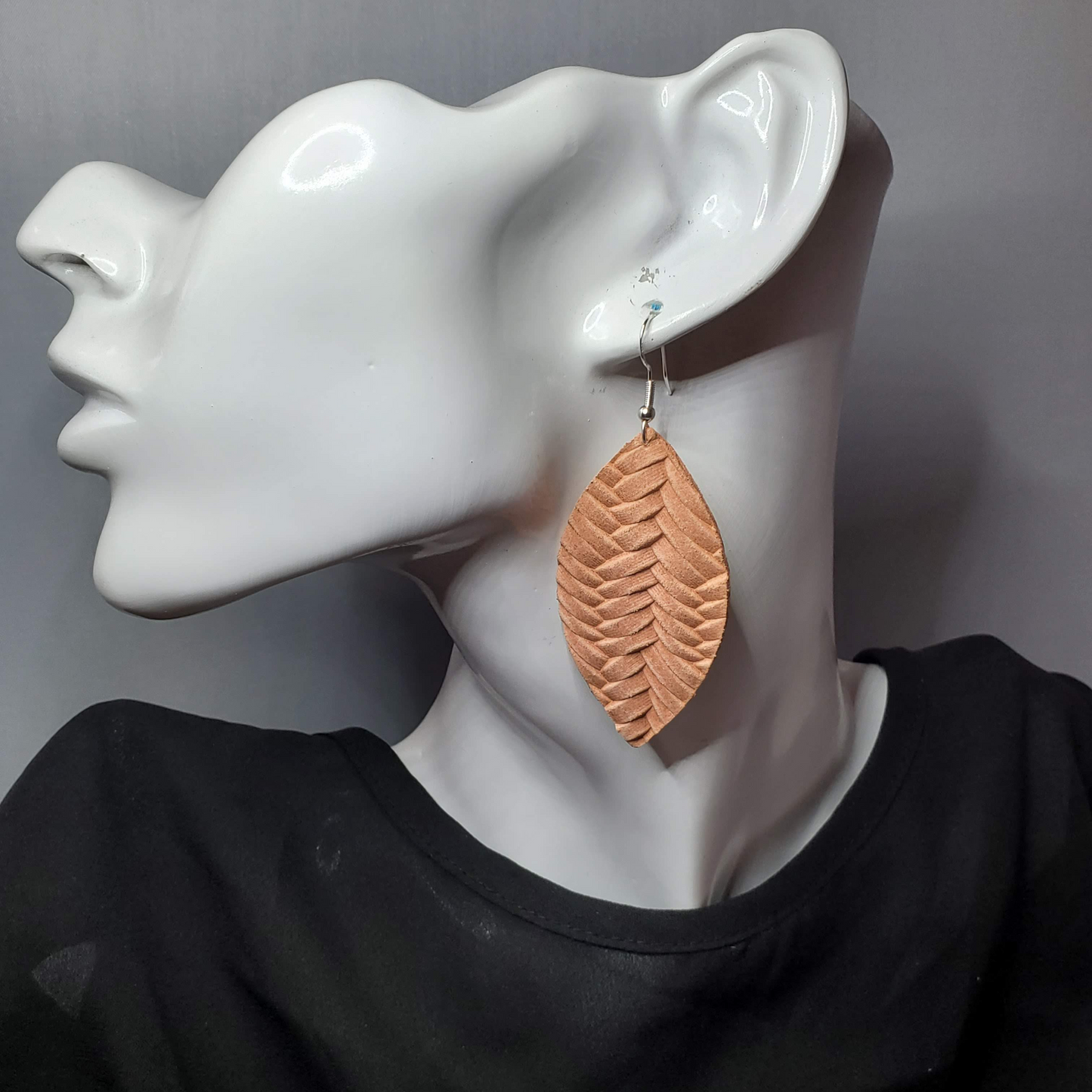 Peach Braided Leather Earrings