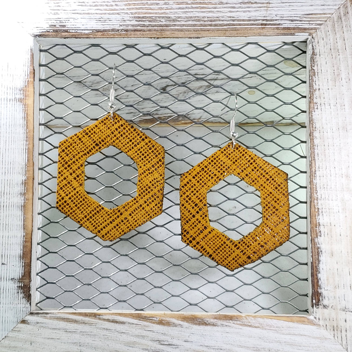 Mustard Saffiano Leather Earrings