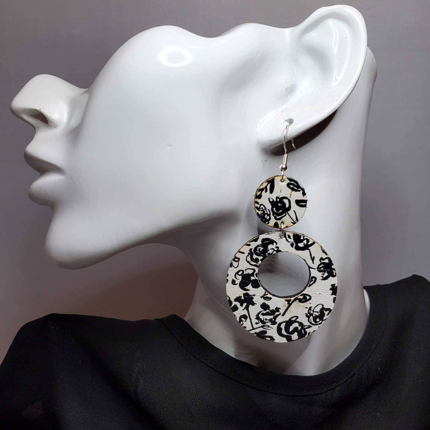 Vintage Inkwell Floral Cork/Leather Earrings