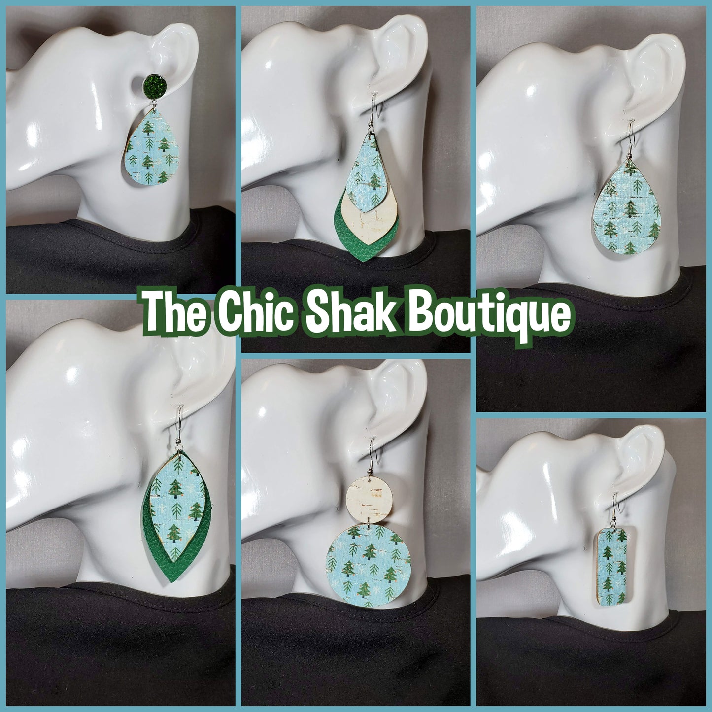 Aqua Christmas Cork/Leather Earrings