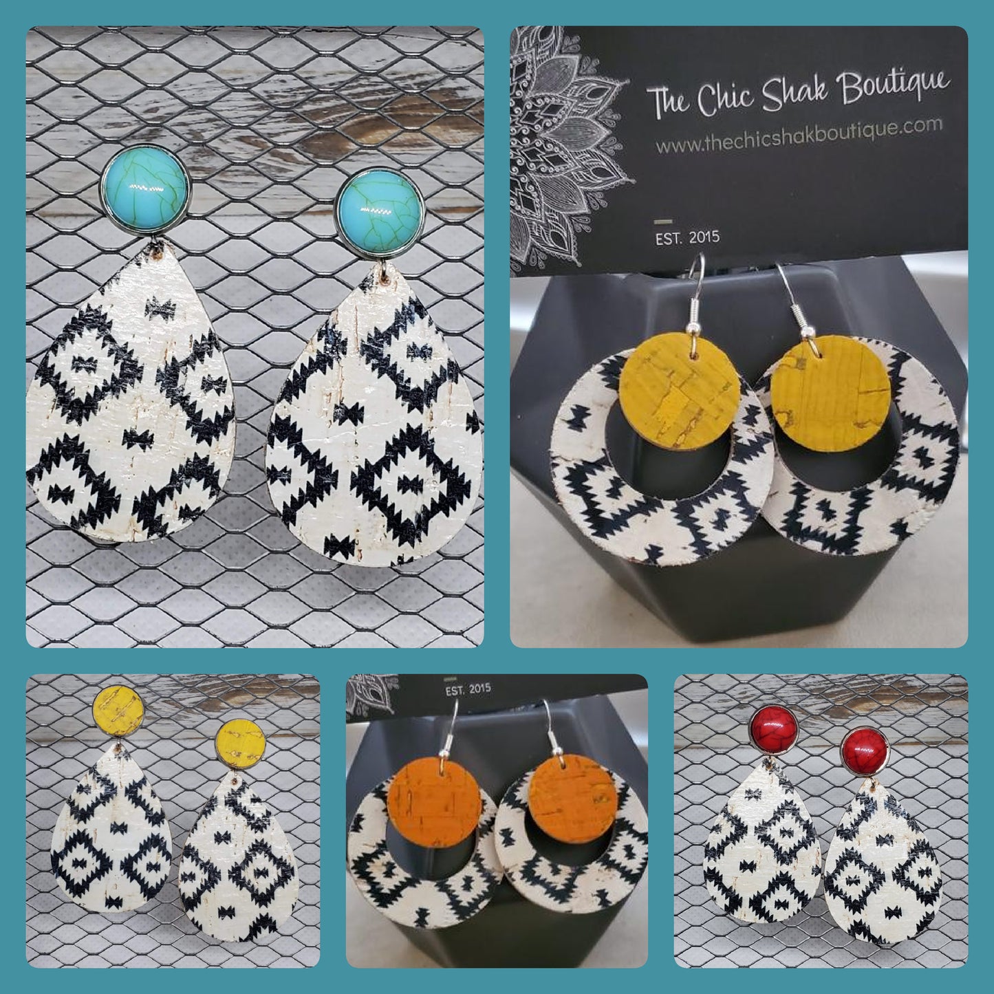 Black Diamond Aztec Cork/Leather Earrings