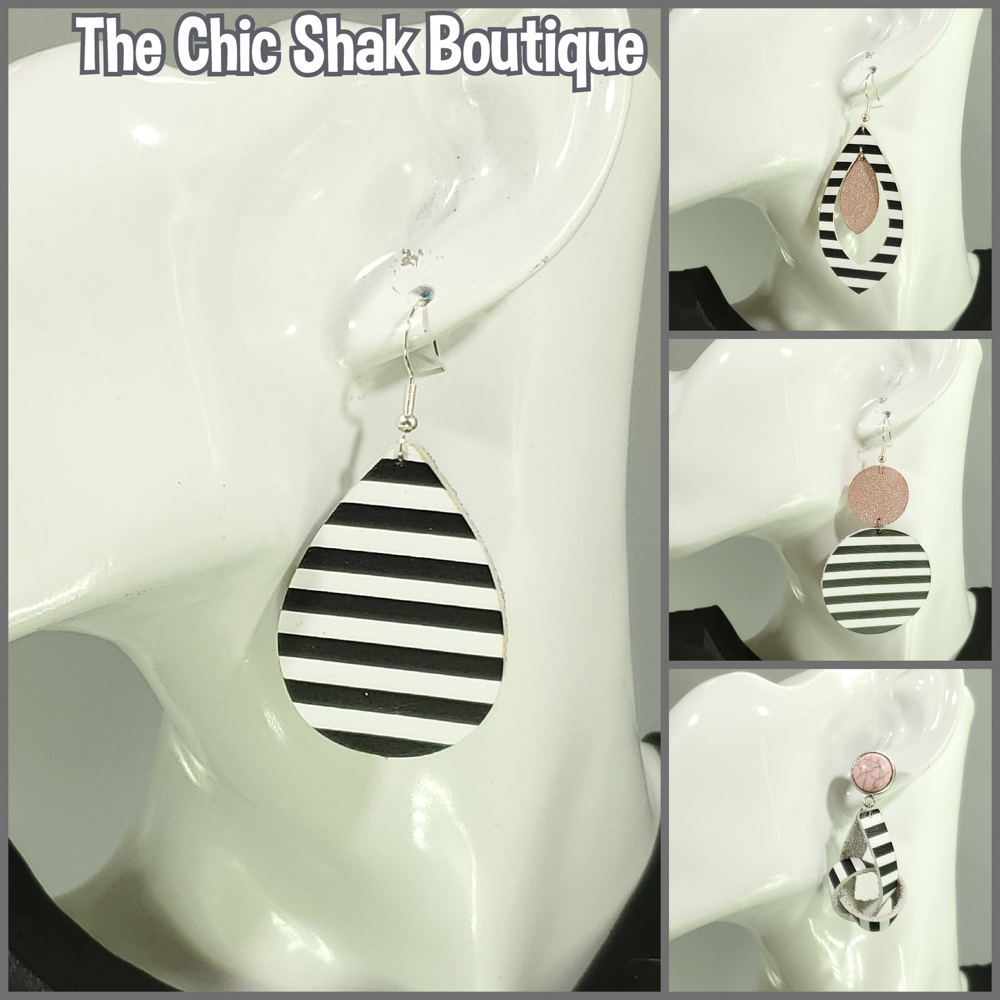 Black & White Striped Leather Earrings