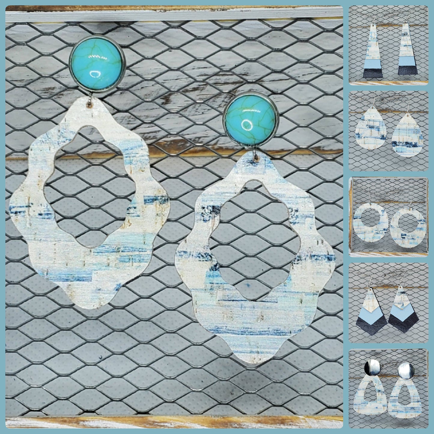 Blue Surf Cork/Leather Earrings