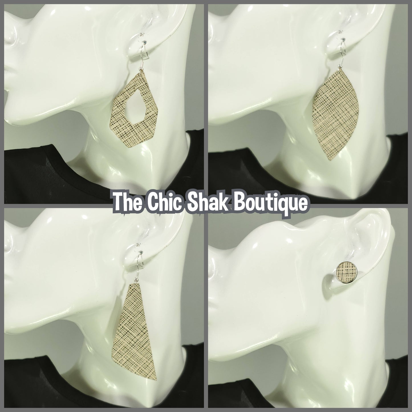 Cream Saffiano Leather Earrings