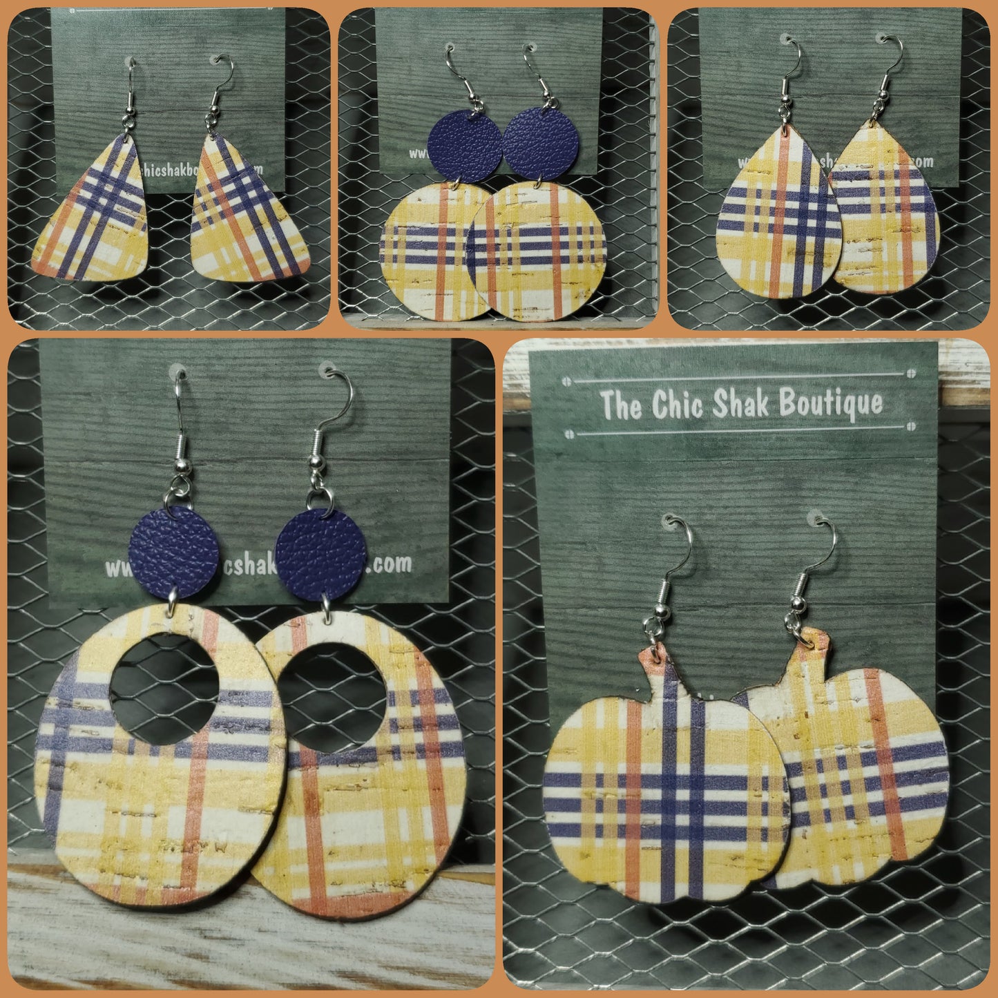 Fall Plaid Cork/Leather Earrings