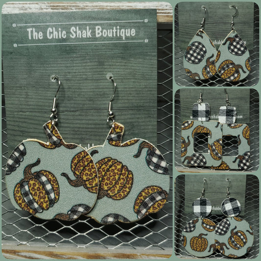 Leopard and Buffalo Plaid Pumpkin Earrings