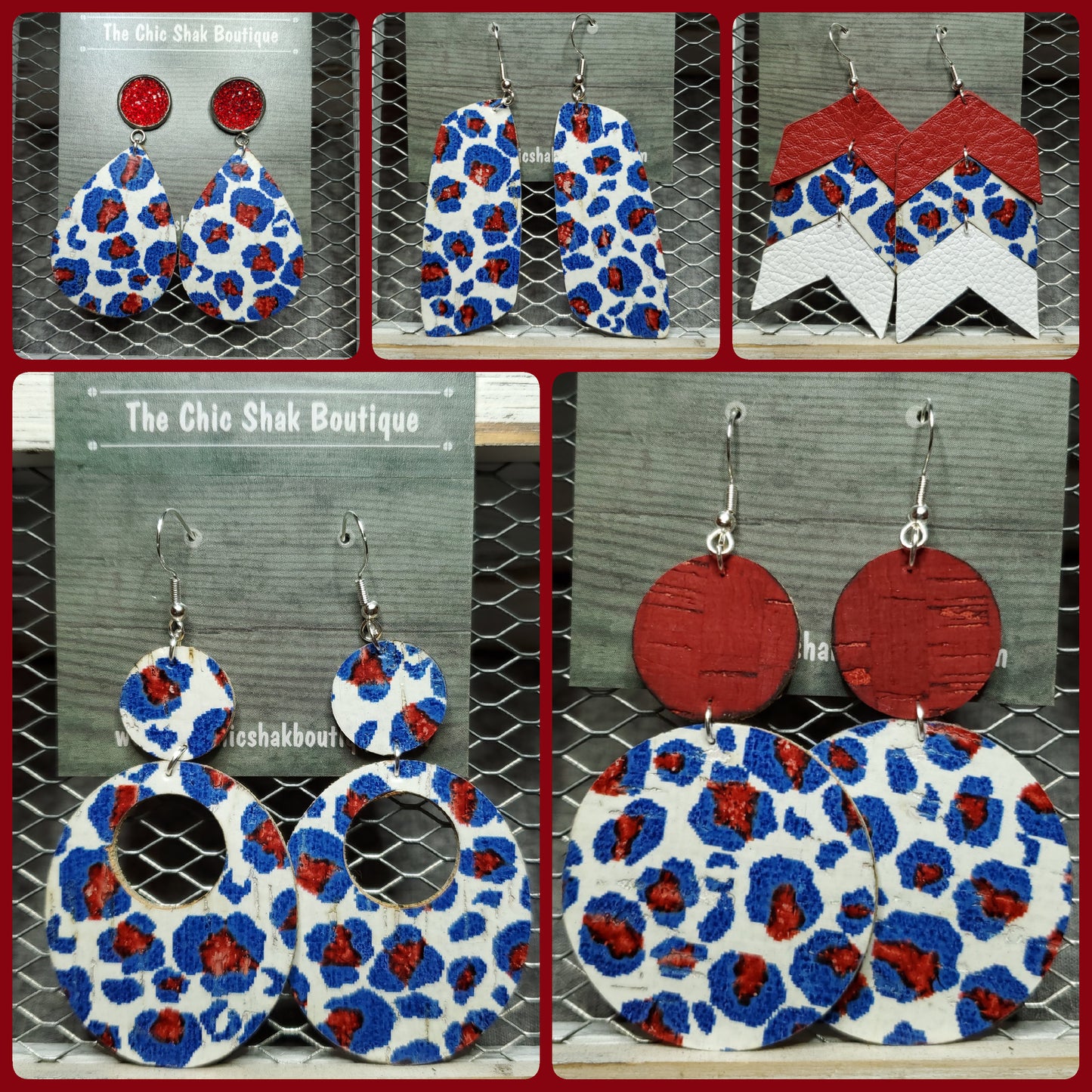 Patriotic Leopard Cork/Leather Earrings