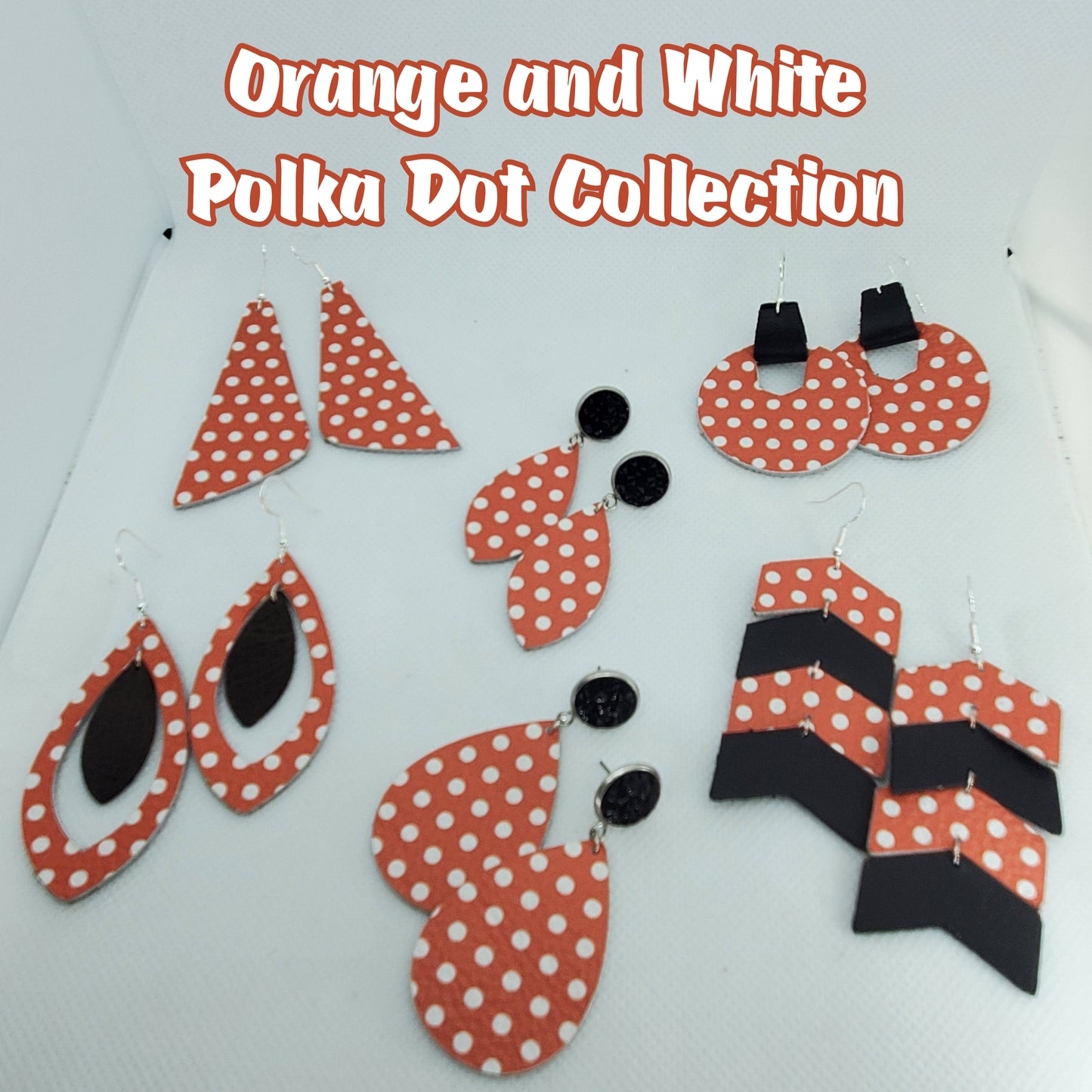 Orange & White Polka Dot Leather Earrings Collection