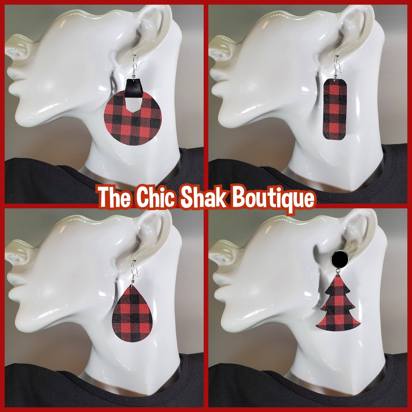 Buffalo Plaid-Red/Black Leather Earrings