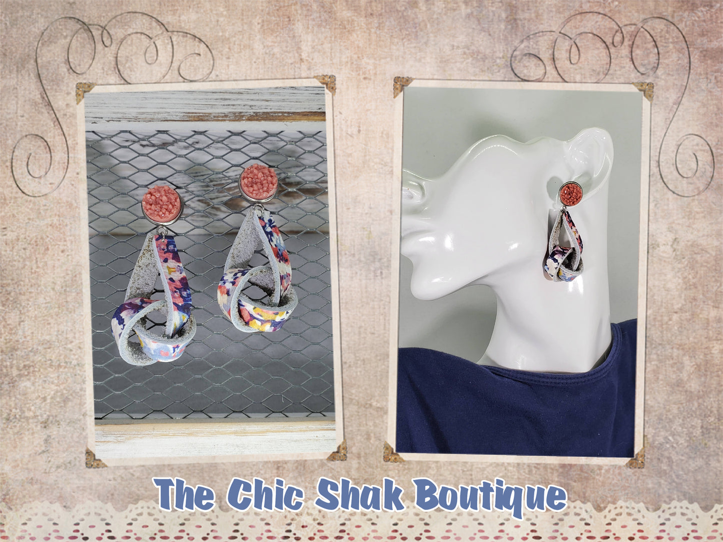 Watercolor Flower Leather Earrings