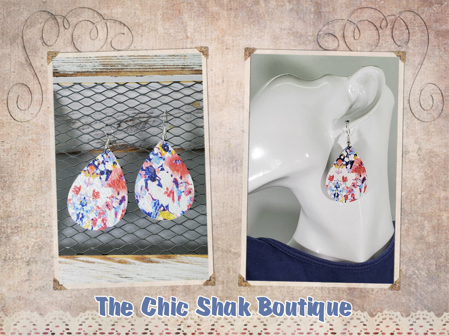 Watercolor Flower Leather Earrings