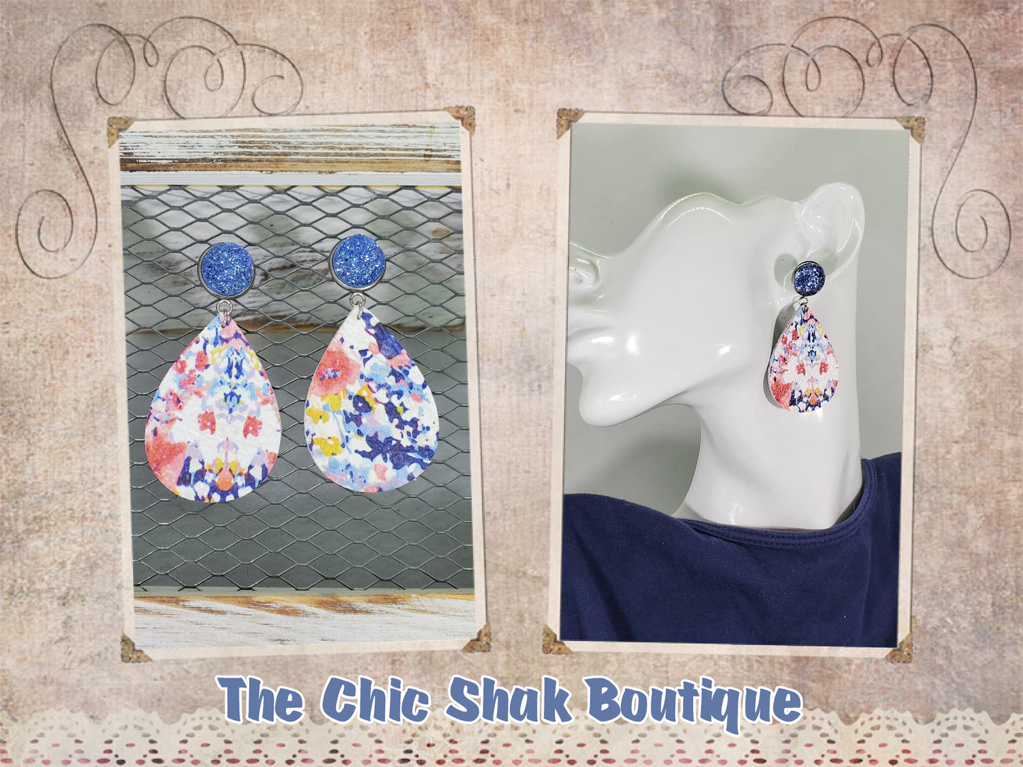 Watercolor Flower Leather Earrings