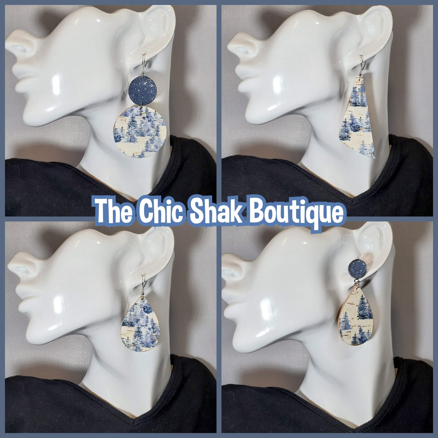 Blue Christmas Cork/Leather Earrings