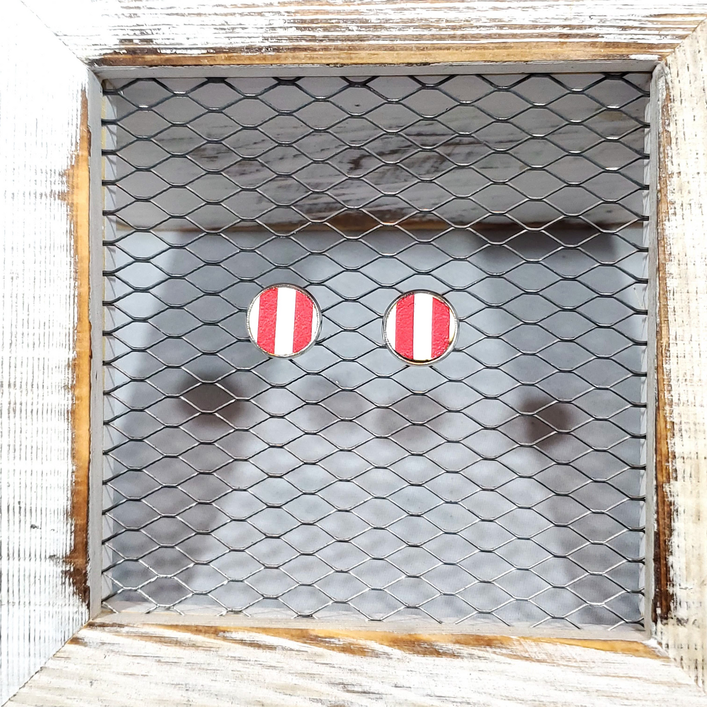 Red/White Stripe Leather Earrings