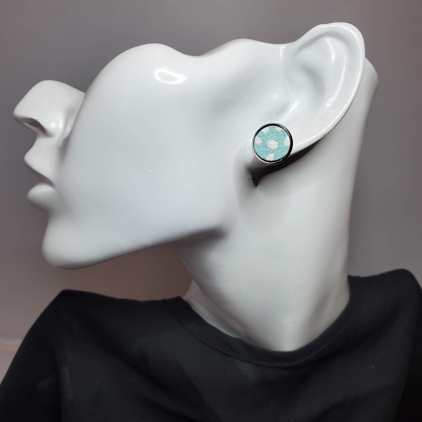 White Dollops on Mint Leather Earrings