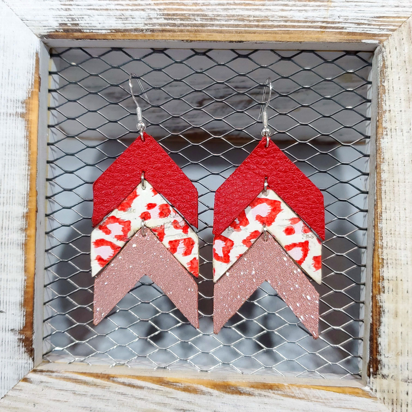 Red/Pink Leopard Leather Earrings
