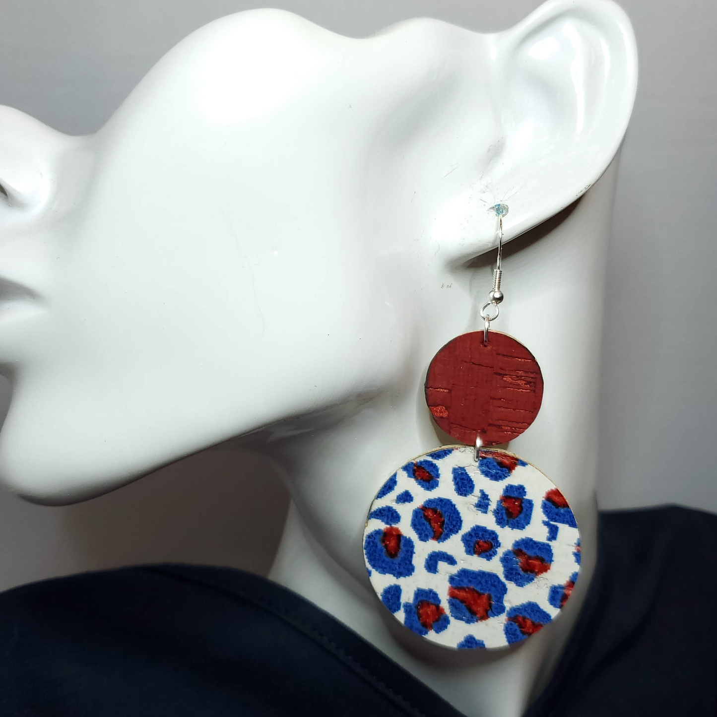 Patriotic Leopard Cork/Leather Earrings