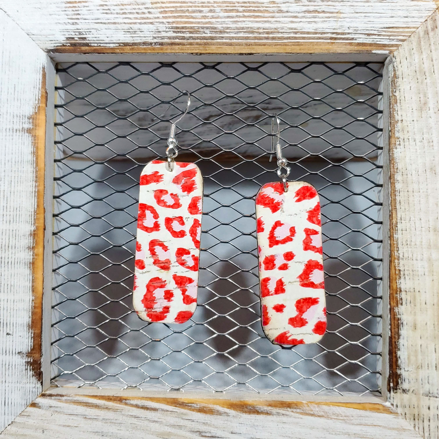 Red/Pink Leopard Leather Earrings