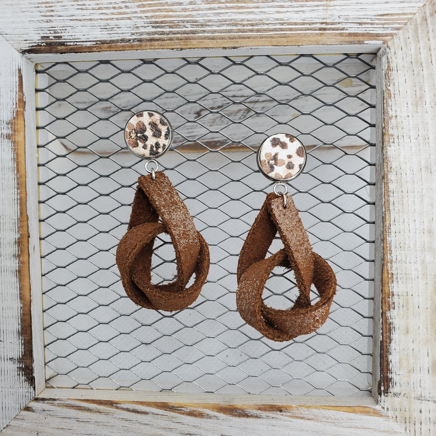 Leopard in Flowers Leather Earrings