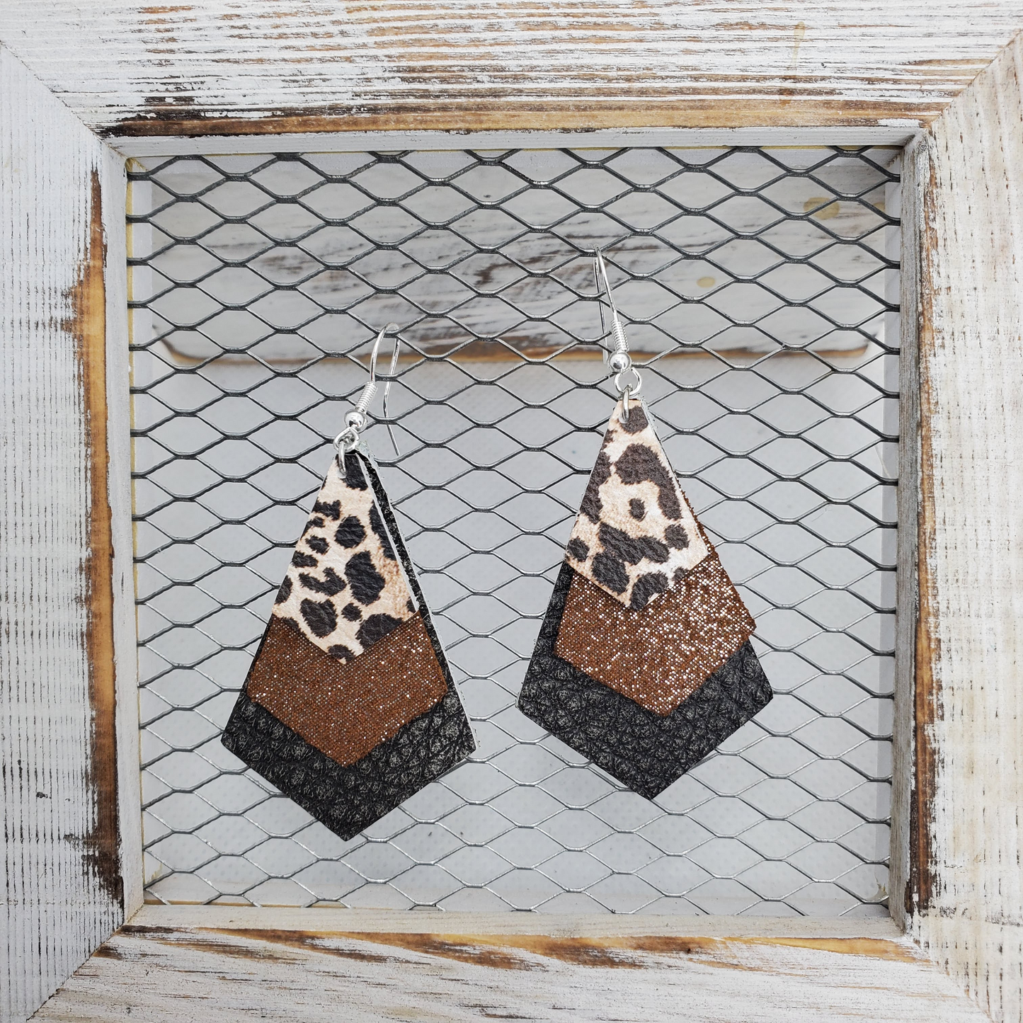 Leopard in Flowers Leather Earrings