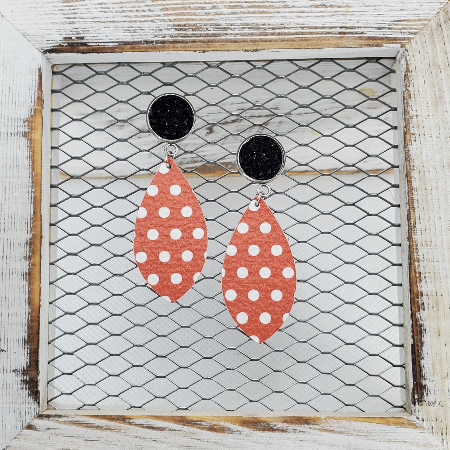 Orange & White Polka Dot Leather Earrings Collection