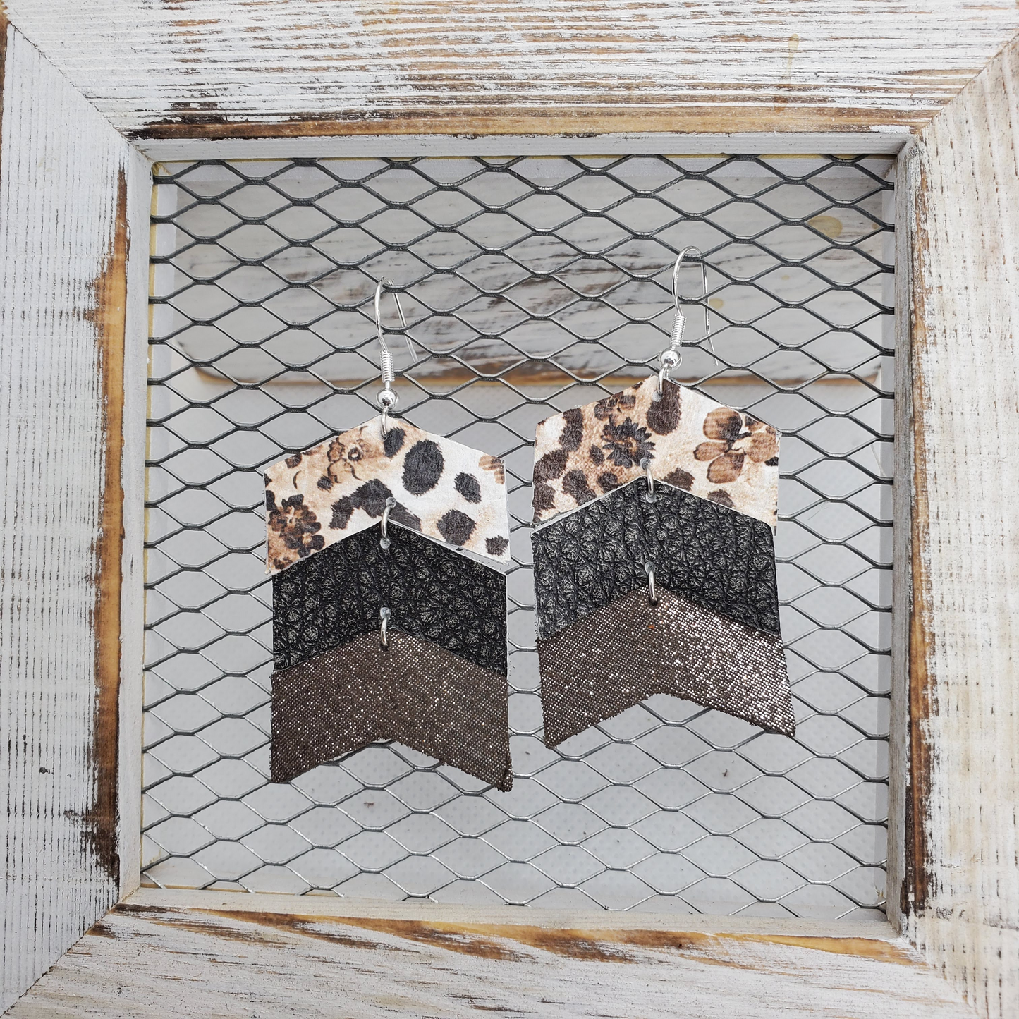 Leopard in Flowers Leather Earrings