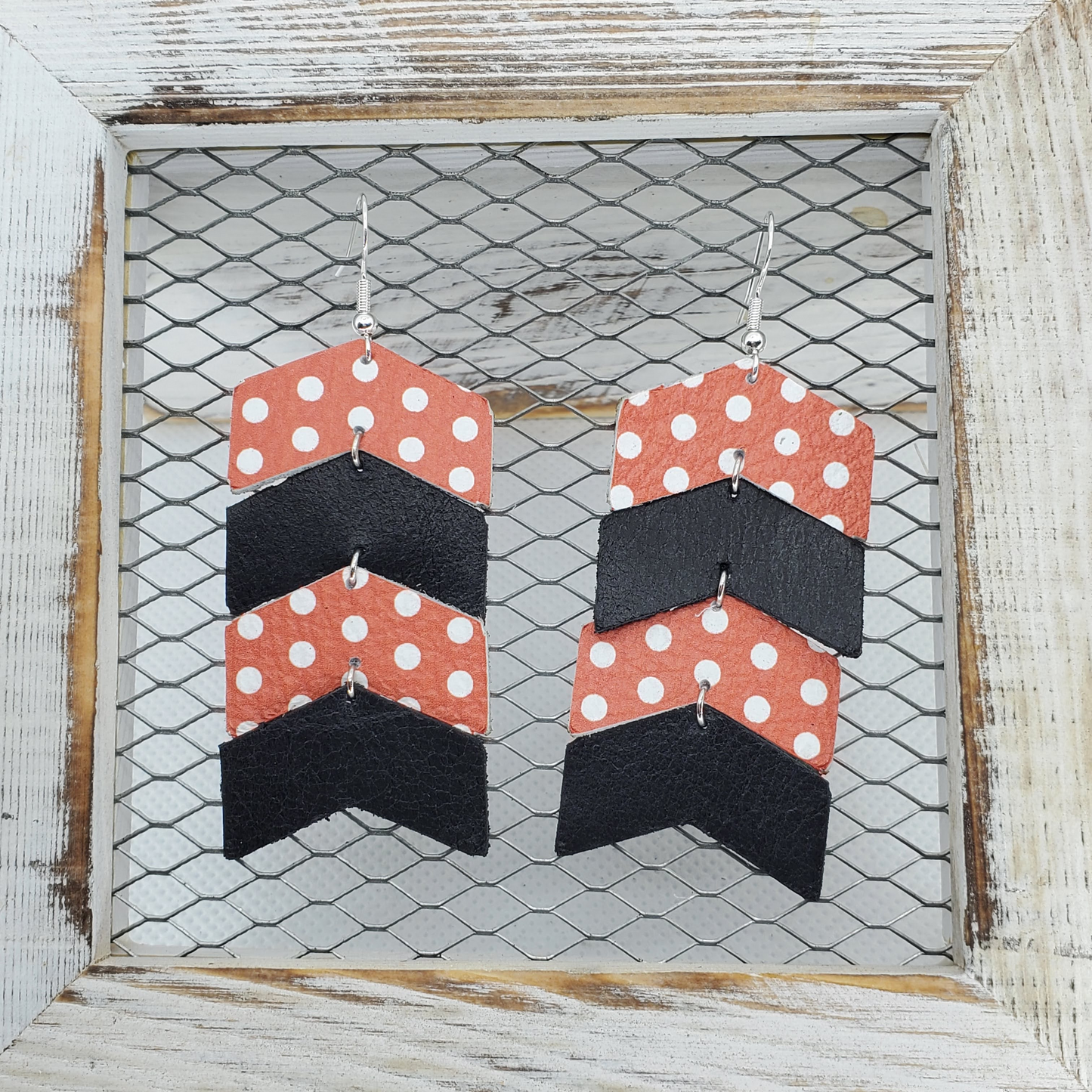Orange & White Polka Dot Leather Earrings Collection