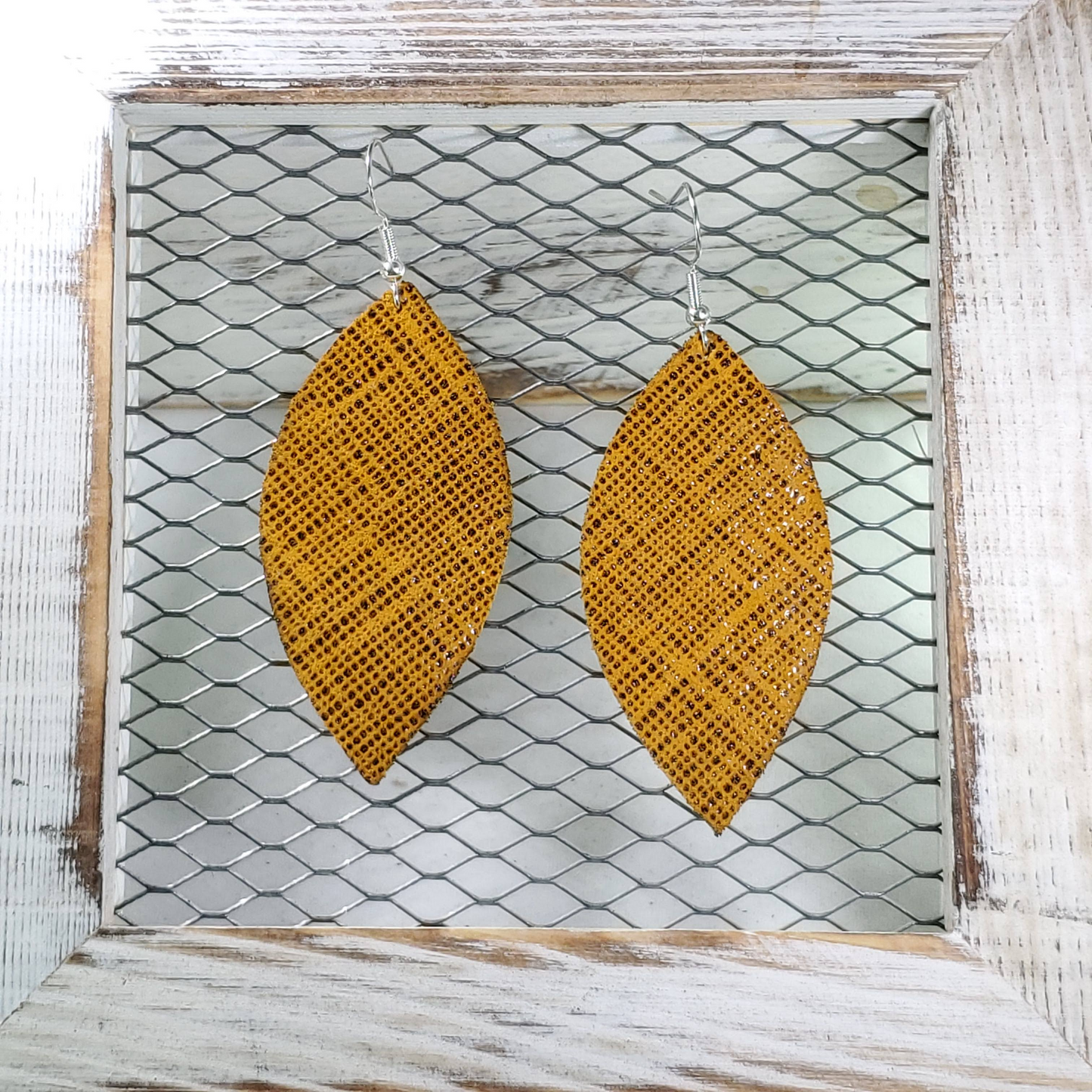 Mustard Saffiano Leather Earrings