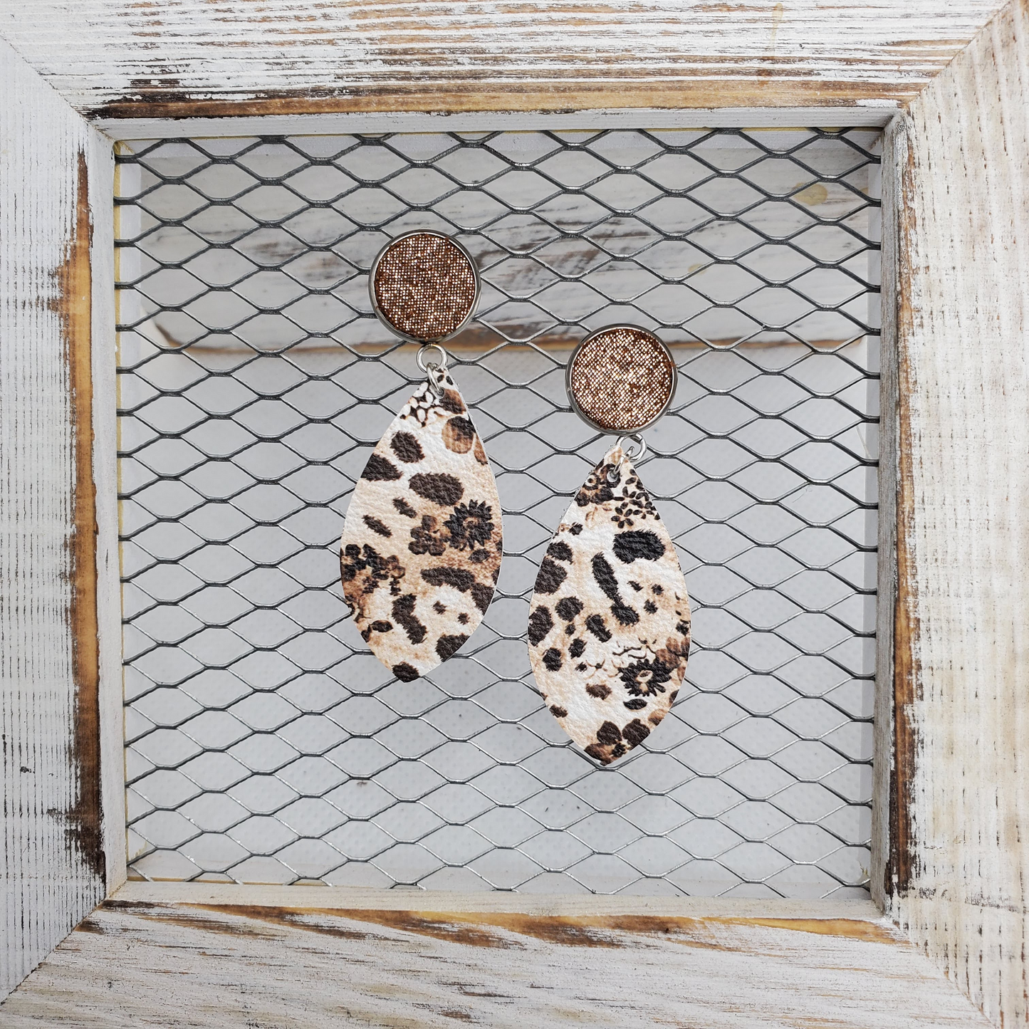 Leopard in Flowers Leather Earrings