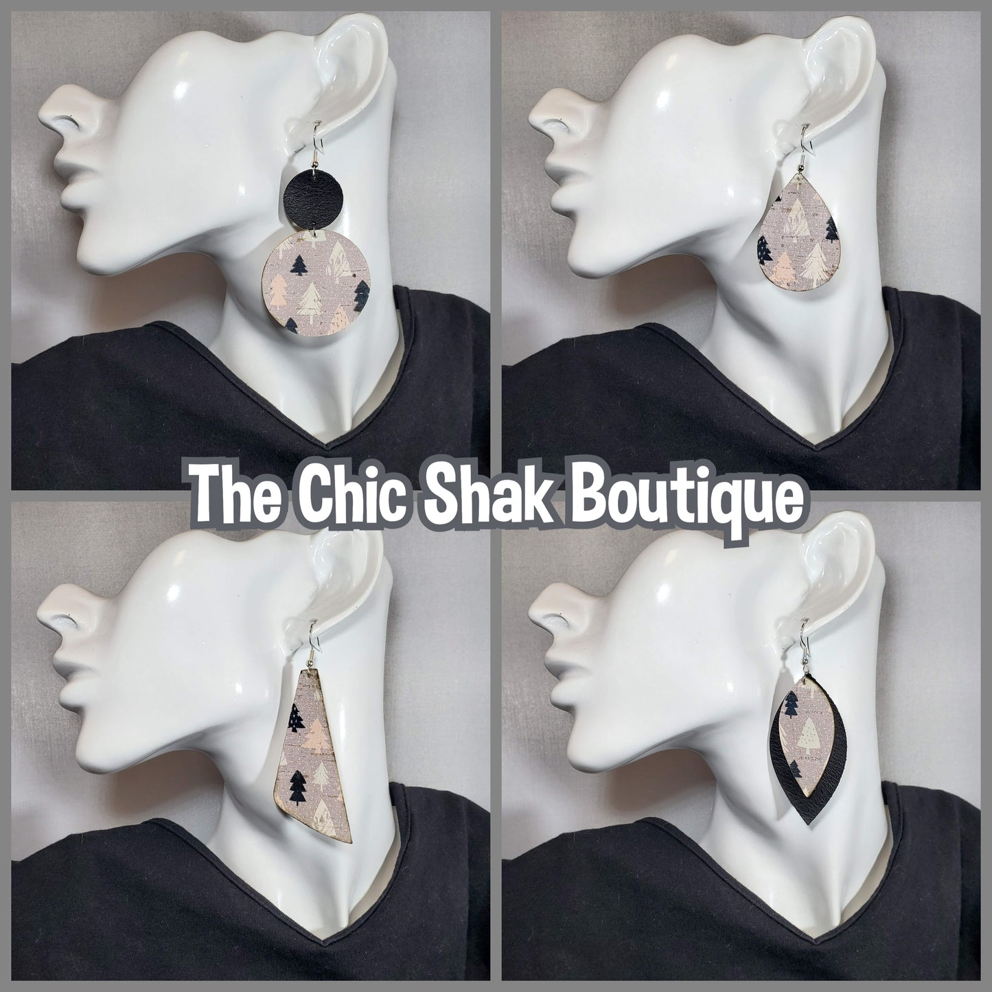 Grey Christmas Cork/Leather Earrings