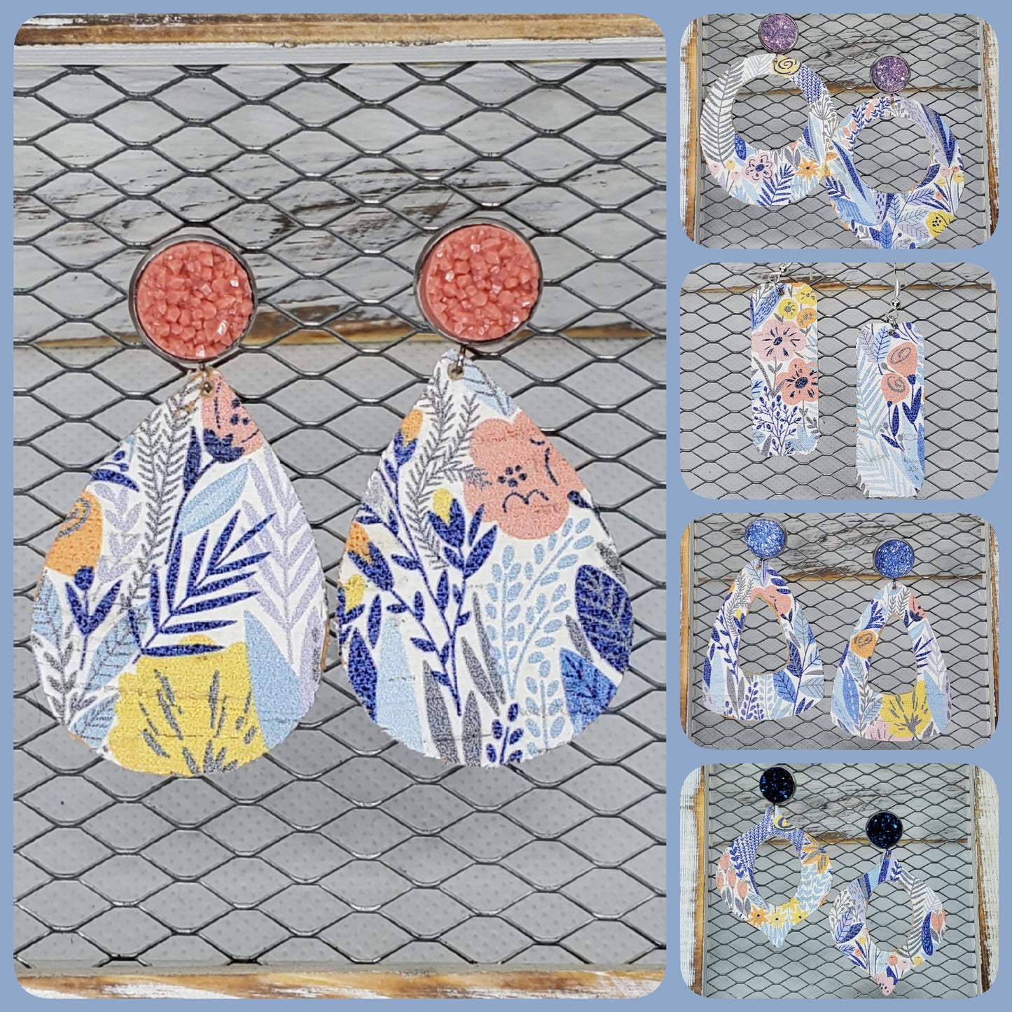 Tropical Floral Cork/Leather Earrings