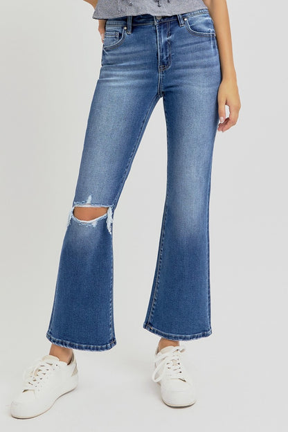 RISEN Distressed High Rise Crop Flare Jeans