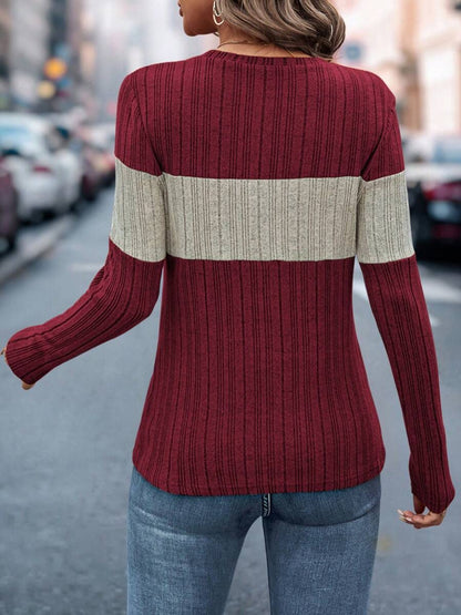 Color Block Knit Long Sleeve Top