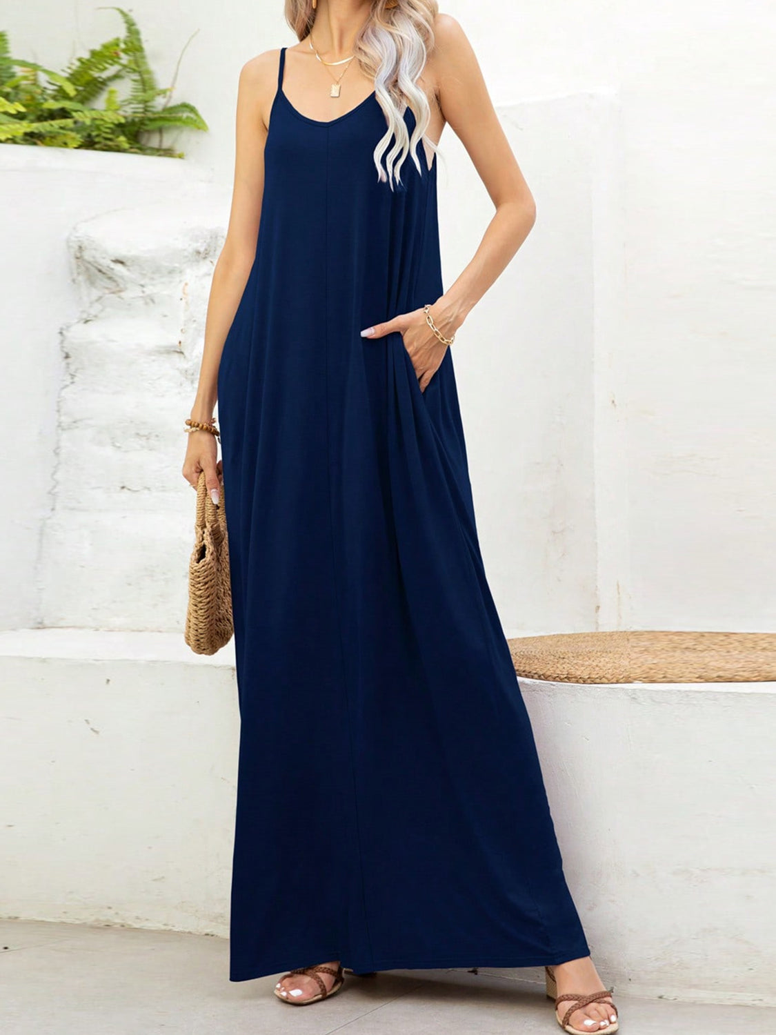 V-Neck Maxi Dress with Pockets