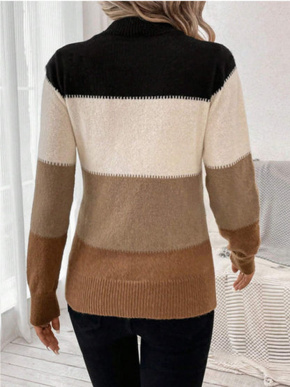 Color Block Mock Neck Sweater